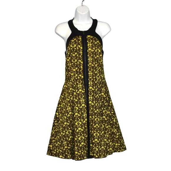 B0 Auth ROBERT RODRIGUEZ Gold/Blk Fit & Flare Pleated Filigree Print Dress Sz 6 - Picture 3 of 8